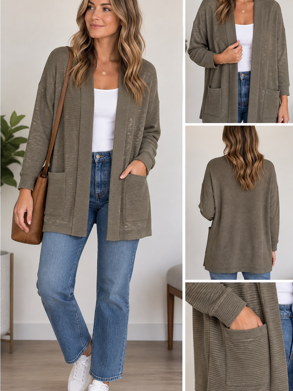 Olive Open-Front Women’s Cardigan Sweater